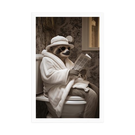 POSTER FAULTIER MIT EINER ZEITUNG AUF DEM KLO - TIERE - POSTER