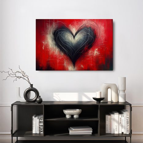 WANDBILD HERZ AUF ROTEM HINTERGRUND - BILDER MIT LIEBESMOTIVEN - BILDER