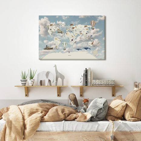 WANDBILD AUF KORK WELTKARTE MIT BALLONS - WANDBILDER AUF KORK - BILDER