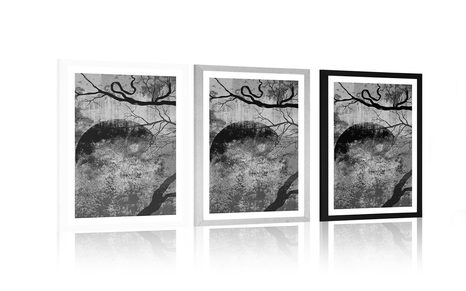 PLAKAT S PASPARTUOM NADREALISTIČKA STABLA U CRNO-BIJELOM DIZAJNU - CRNO-BIJELE - PLAKATI