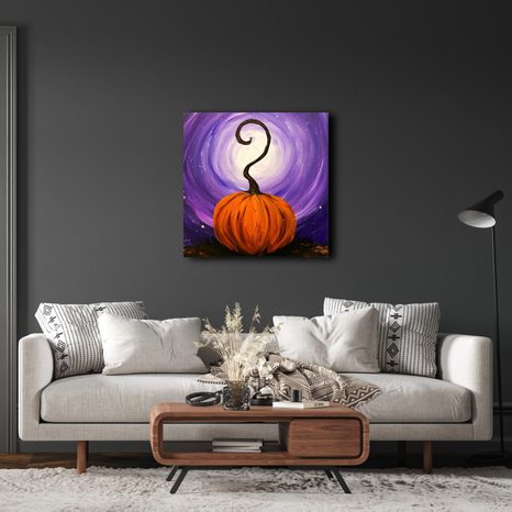 QUADRO SU TELA – ZUCCA ARANCIONE NEL VORTICE - QUADRI HALLOWEEN E HORROR - STAMPE E QUADRI