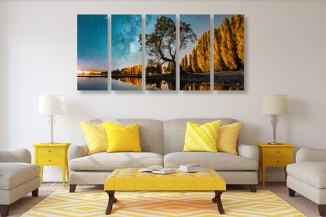 5-DÍLNÝ OBRAZ STROM POD HVĚZDNOU OBLOHOU - OBRAZY PŘÍRODY A KRAJINY - OBRAZY