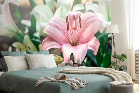 ΤΟΙΧΟΓΡΑΦΊΑ ΡΟΖ ΚΡΊΝΟ ΣΕ ΆΝΘΙΣΗ - ΤΑΠΕΤΣΑΡΊΑ ΜΕ ΛΟΥΛΟΎΔΙΑ - ΤΑΠΕΤΣΑΡΊΕΣ