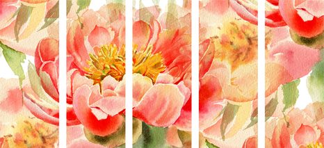 5-DÍLNÝ OBRAZ ČERVENÉ PIVOŇKY - OBRAZY KVĚTŮ - OBRAZY