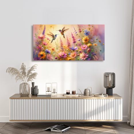 QUADRO SU TELA – DANZA DEI COLIBRÌ - QADRI DI UCCELLI - STAMPE E QUADRI