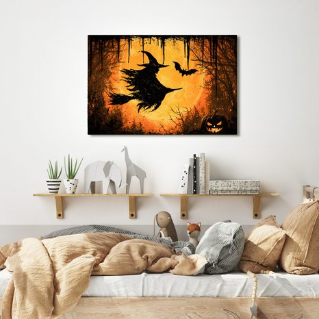 WANDBILD HEXE IM FLUG BEI MONDSCHEIN - HALLOWEEN- UND HORROR-BILDER - BILDER