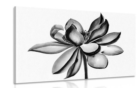 WANDBILD AQUARELL-LOTOSBLÜTE IN SCHWARZ-WEISS - SCHWARZ-WEISSE BILDER - BILDER