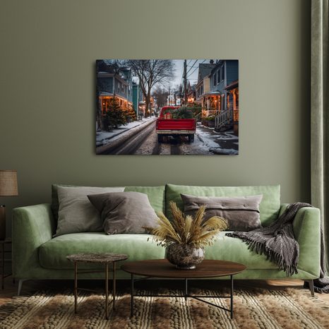 OBRAZ VÁNOČNÍ CESTA V ČERVENÉM AUTĚ - VÁNOČNÍ A ZIMNÍ OBRAZY - OBRAZY