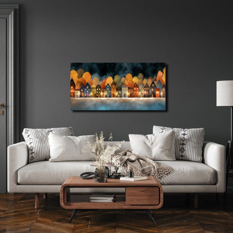 OBRAZ SVÁTEČNÍ OSVĚTLENÉ DOMKY - BAREVNÉ DOMY - OBRAZY