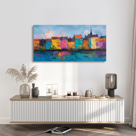 WANDBILD FARBIGE STADTARCHITEKTUR - BUNTE HÄUSER - BILDER