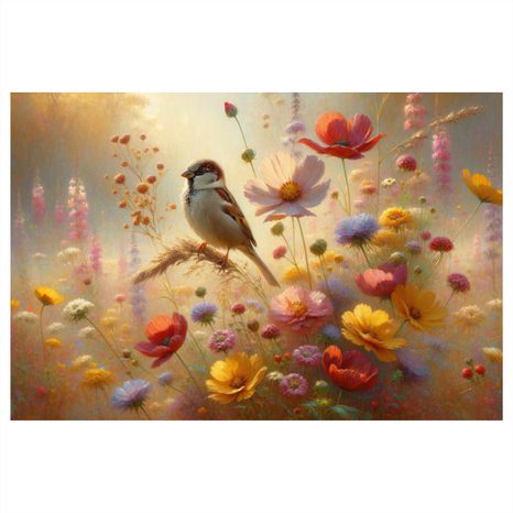 OBRAZ VRABEC V KVĚTINOVÉ ZAHRADĚ - OBRAZY PTÁCI - OBRAZY