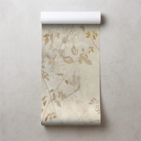 TAPET FRUNZE AURII PE FUNDAL BEJ - TAPETE FRUNZE - TAPETURI