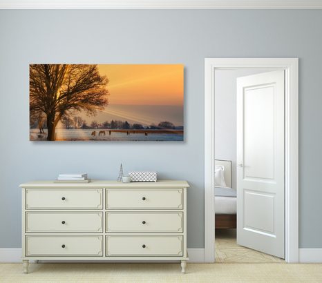 SLIKA KONJI V ZASNEŽENI DEŽELI - SLIKE NARAVE IN POKRAJINE - SLIKE