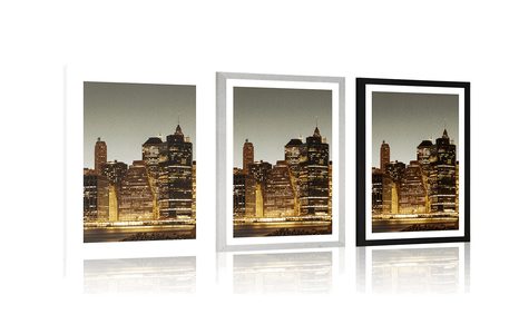 POSTER CU PASSEPARTOUT NEW YORK DE NOAPTE - ORAȘE - POSTERE