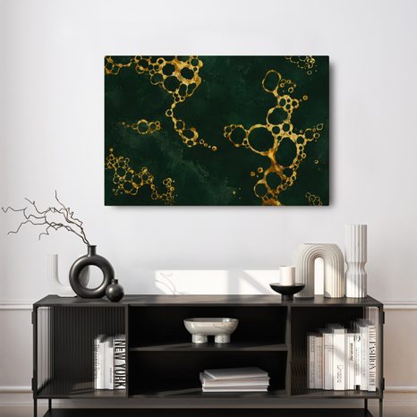 WANDBILD DUNKELGRÜNE KOMPOSITION IN GOLD - WANDBILDER ABSTRAKTE FORMEN - BILDER