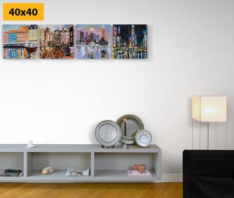 SET OBRAZŮ MĚSTA S IMITACÍ OLEJOMALBY - SESTAVY OBRAZŮ - OBRAZY