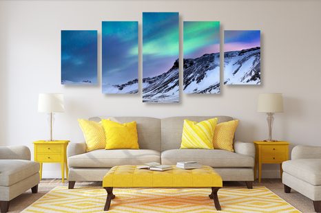 TABLOU 5-PIESE AURORA POLARĂ NORVEGIANĂ - TABLOU NATURĂ ȘI PEISAJE NATURALE - TABLOURI