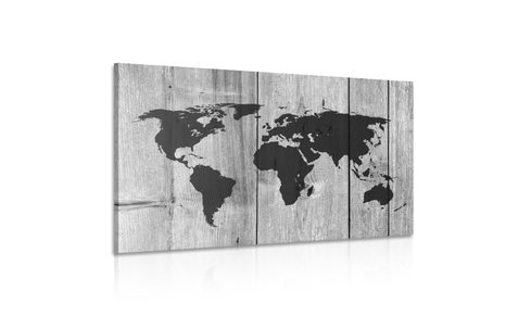 TABLOU HARTA ÎN ALB-NEGRU PE FUNDALUL DE LEMN - TABLOURI CU HĂRȚI - TABLOURI