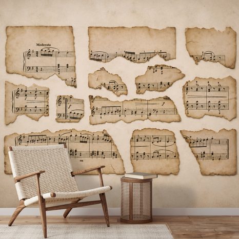SELBSTKLEBENDE TAPETE VINTAGE NOTENBLÄTTER - MUSIK FOTOTAPETEN - TAPETEN