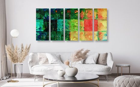 5-DÍLNÝ OBRAZ BAREVNÉ VÝTVARNÉ UMĚNÍ - ABSTRAKTNÍ OBRAZY - OBRAZY