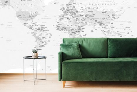 CARTA DA PARATI – MAPPA CLASSICA IN BIANCO E NERO CON BORDO - CARTA DA PARATI MAPPE - CARTA DA PARATI