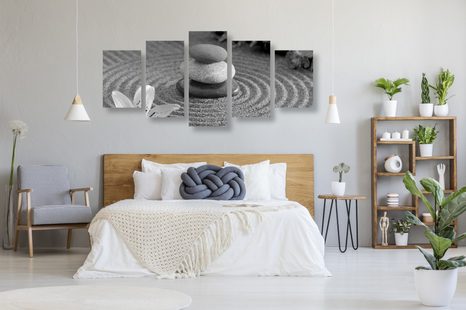 QUADRI 5 PEZZI – GIARDINO ZEN E PIETRE NELLA SABBIA IN BIANCO E NERO - STAMPE E QUADRI - 🔥 SVENDITA TOTALE