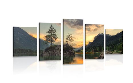 5-PIECE CANVAS PRINT MOUNTAIN LANDSCAPE BY THE LAKE - PICTURES OF NATURE AND LANDSCAPE - PICTURES