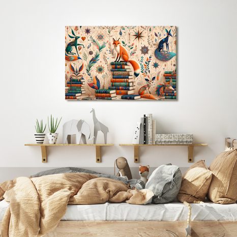 OBRAZ LÍŠKY V KNIŽNICI - DETSKÉ OBRAZY ZVIERATKÁ - OBRAZY