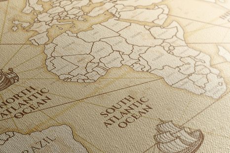 DECORATIVE PINBOARD WORLD MAP WITH BOATS - PICTURES ON CORK - PICTURES