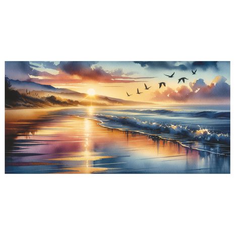 WANDBILD RUHIGER STRAND BEI SONNENUNTERGANG - BILDER VON SONNENAUFGANG UND SONNENUNTERGANG - BILDER