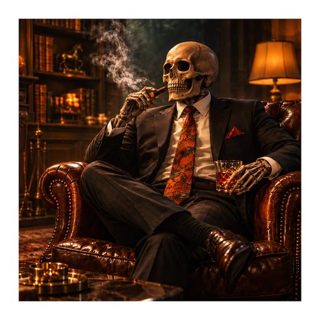 QUADRO SU TELA – ELEGANTE SCHELETRO ACCANTO AL CAMINO - QUADRI HALLOWEEN E HORROR - STAMPE E QUADRI