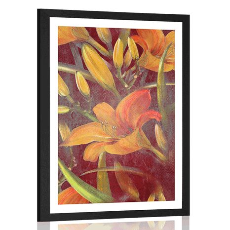 AFFICHE AVEC MONTURE FLEUR DE LYS ORANGE - FLEURS - AFFICHES