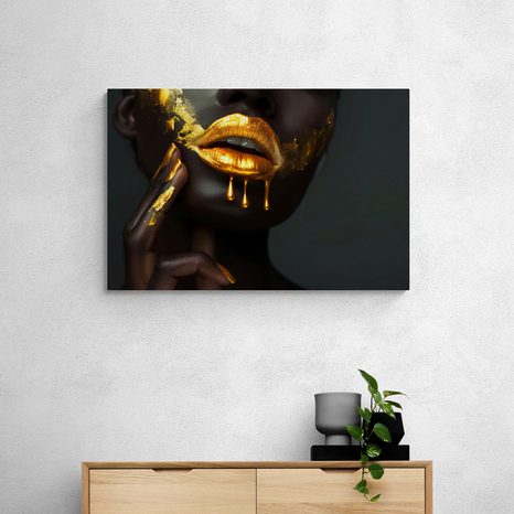 WANDBILD FRAU MIT GOLDENEN LIPPEN - WANDBILDER FRAUEN - BILDER
