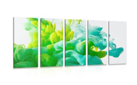 5-PIECE CANVAS PRINT INK IN A GREEN SHADE - ABSTRACT PICTURES - PICTURES