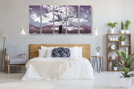 5-DÍLNÝ OBRAZ STROM ZALITÝ OBLAKY - OBRAZY PŘÍRODY A KRAJINY - OBRAZY