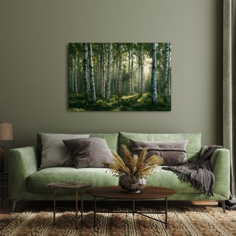TABLEAU SUR TOILE – FORÊT DE BOULEAUX À L’AUBE - TABLEAUX FORÊT - TABLEAUX