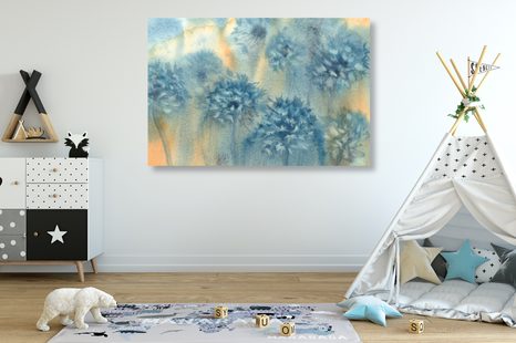 KÉP KÉK PITYPANG AKVARELL KIVITELBEN - VIRÁGMINTÁS KÉPEK - KÉPEK