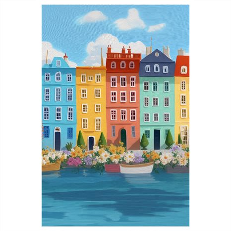 OBRAZ PASTELOVÉ MĚSTO S LODĚMI - BAREVNÉ DOMY - OBRAZY