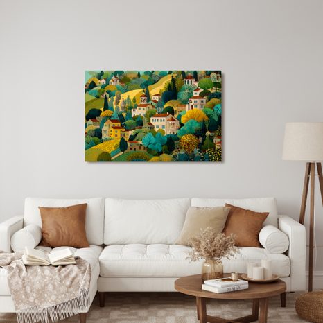 WANDBILD MALERISCHES DORF INMITTEN DER NATUR - BUNTE HÄUSER - BILDER