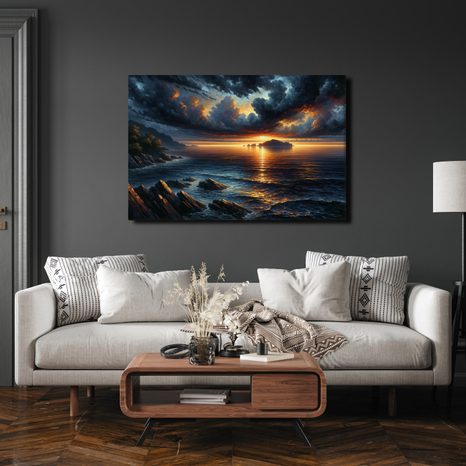 OBRAZ DRAMATICKÝ ZÁPAD SLUNCE NAD MOŘEM - OBRAZY MOŘE A PLÁŽ - OBRAZY