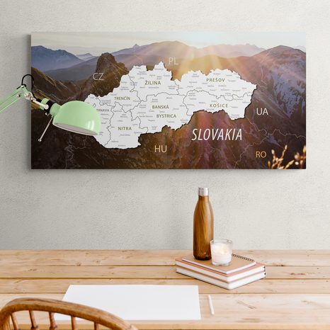 QUADRO IN SUGHERO – MAPPA DELLA SLOVACCHIA CON MONTAGNE PITTORESCHE - QUADRI SU SUGHERO - STAMPE E QUADRI