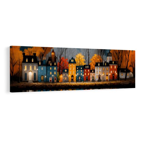 OBRAZ SVÁTEČNÍ VEČERNÍ ATMOSFÉRA - BAREVNÉ DOMY - OBRAZY