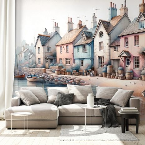 FOTOTAPETE PASTELLFARBENE KÜSTENHÄUSER - TAPETEN VON STÄDTEN - TAPETEN
