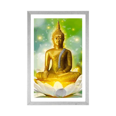 AFFICHE – BOUDDHA DORÉ SUR FLEUR DE LOTUS - FENG SHUI - AFFICHES
