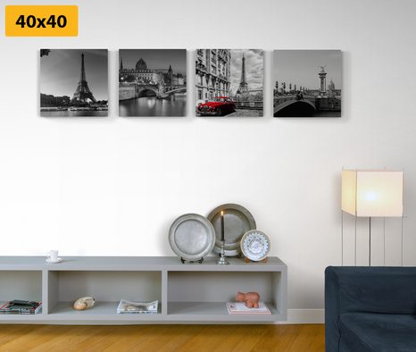 SET DI QUADRI – PARIGI CON AUTO ROSSA RETRÒ - COLLEZIONI DI QUADRI - STAMPE E QUADRI