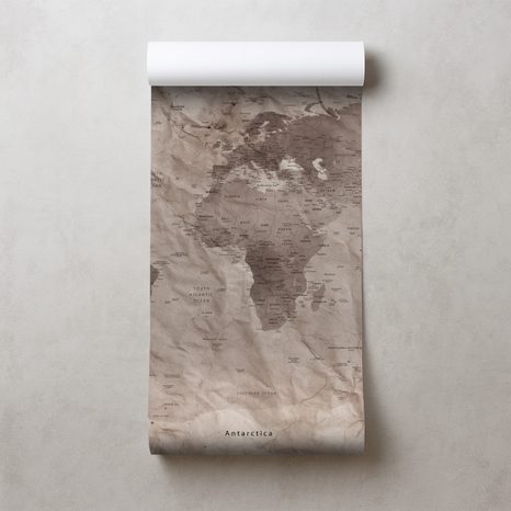 TAPETA VINTAGE MAPA SVĚTA NA IMITACI STARÉHO PAPÍRU - TAPETY MAPY - TAPETY
