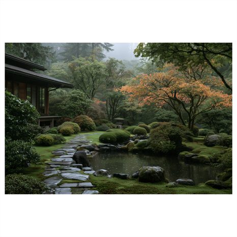 TABLEAU SUR TOILE – JARDIN JAPONAIS DANS LA BRUME - TABLEAUX FORÊT - TABLEAUX
