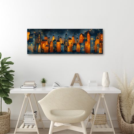 OBRAZ SVÁTEČNÍ NOČNÍ SCENÉRIE - BAREVNÉ DOMY - OBRAZY