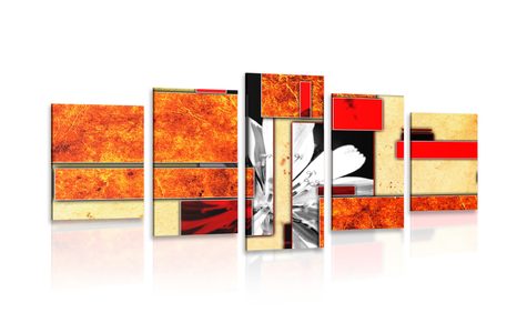 5-PIECE CANVAS PRINT ORANGE FLORAL ABSTRACTION - ABSTRACT PICTURES - PICTURES