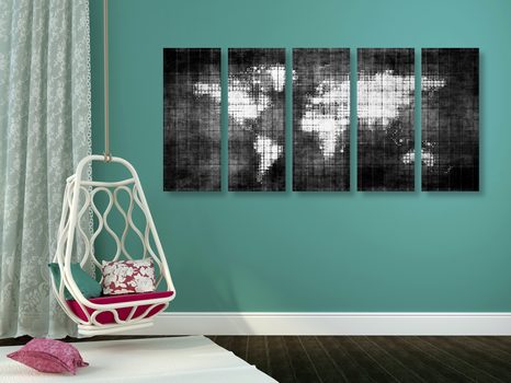 TABLOU 5-PIESE LUMEA PE HARTĂ ÎN DESIGN ALB-NEGRU - TABLOURI CU HĂRȚI - TABLOURI